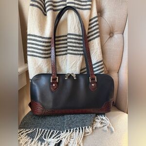 Jack Georges Genuine Leather Brown Croc & Black Smooth Leather Shoulder Bag EUC